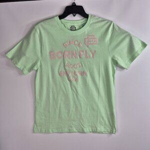 Born Fly  Mens T-Shirt Embroidered Mint Green Size M 100% Cotton NWT 41